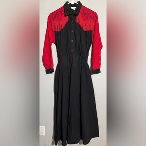 Vintage Western Sassa Red & Black Fringe/Lace Sleeve Dress